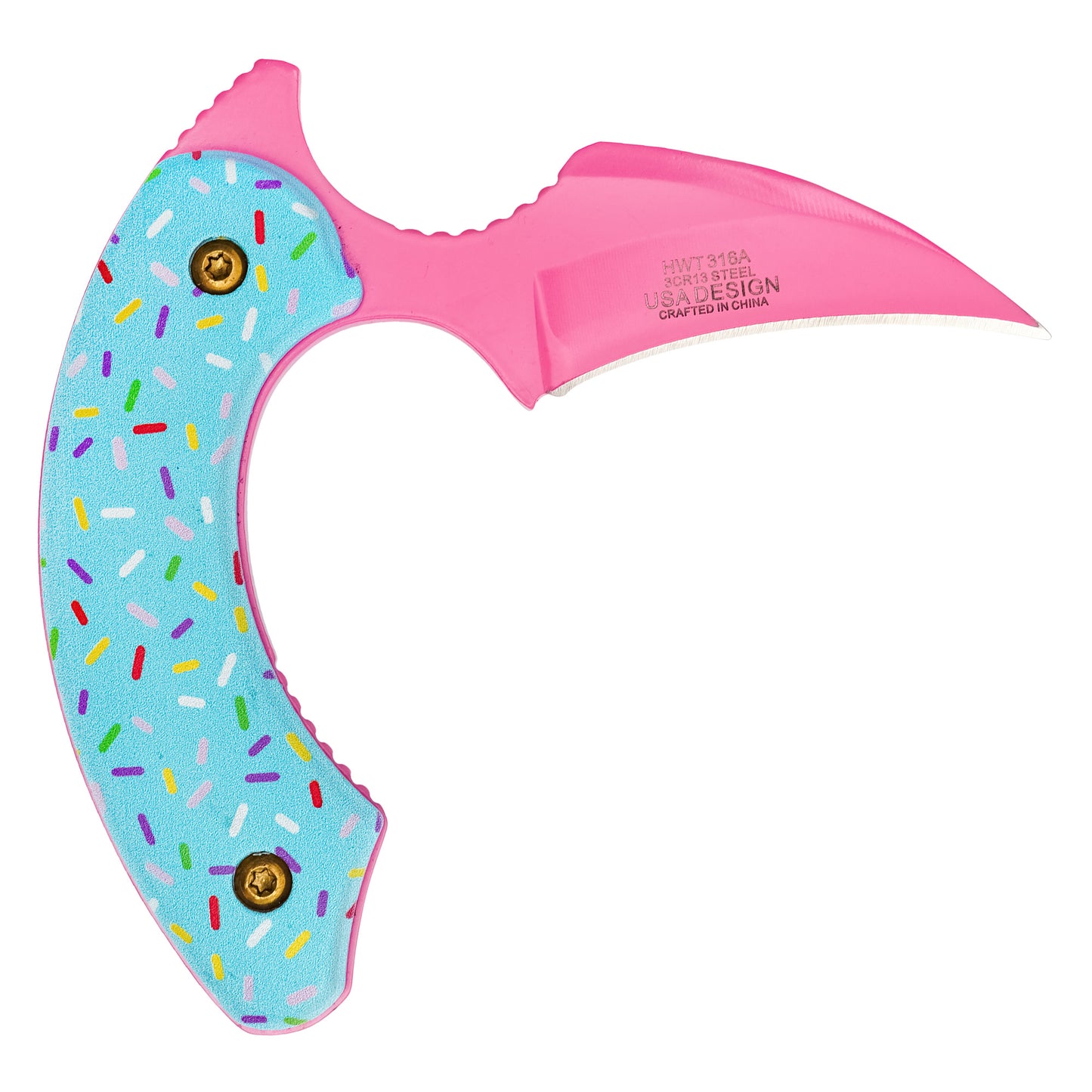 Wartech / Sweet Treats - 4" Pink Sprinkles Push Dagger | Fixed Blade Knife