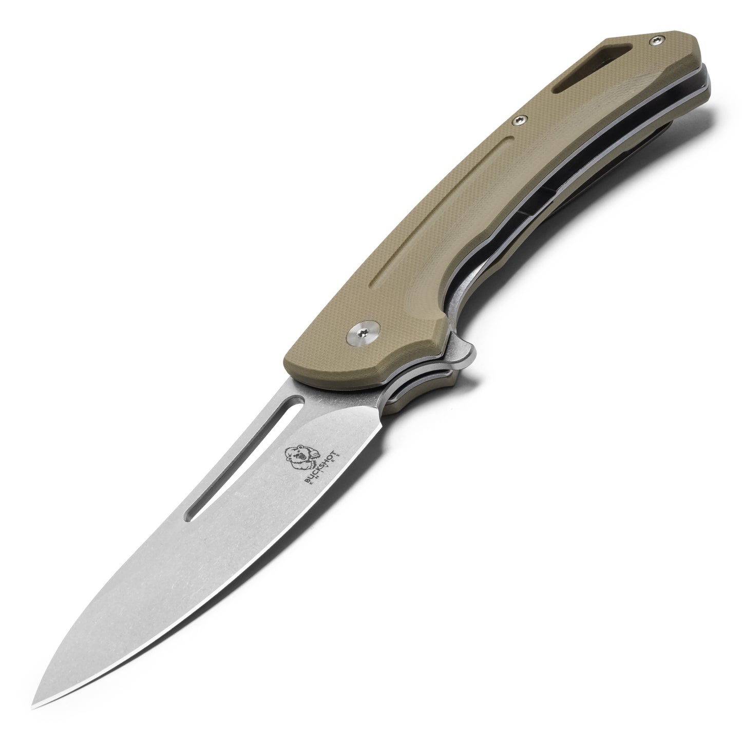 Buckshot Knives – 8.25" Desert Tan D2 | Ball Bearing Pocket Knife