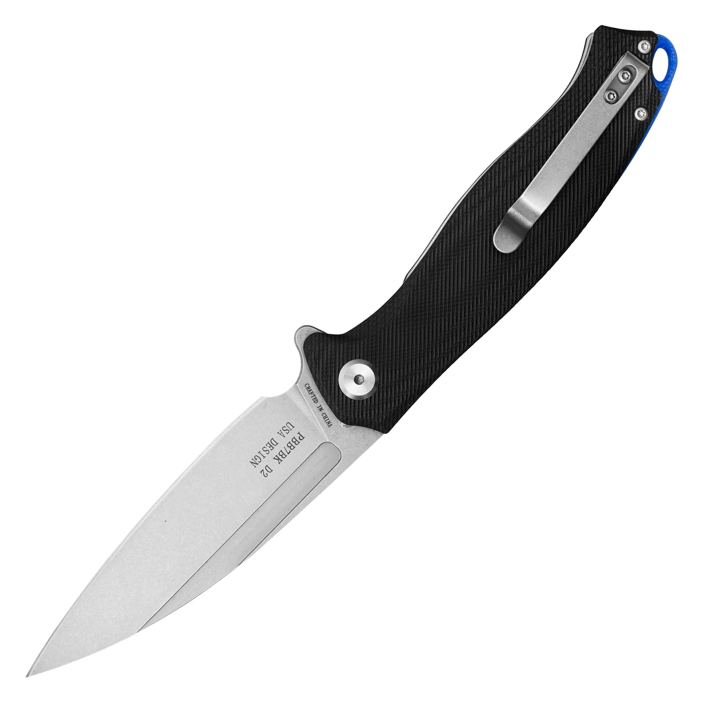 Buckshot Knives - 9" Black Textured D2 Wharncliffe | Ball Bearing Pocket Knife