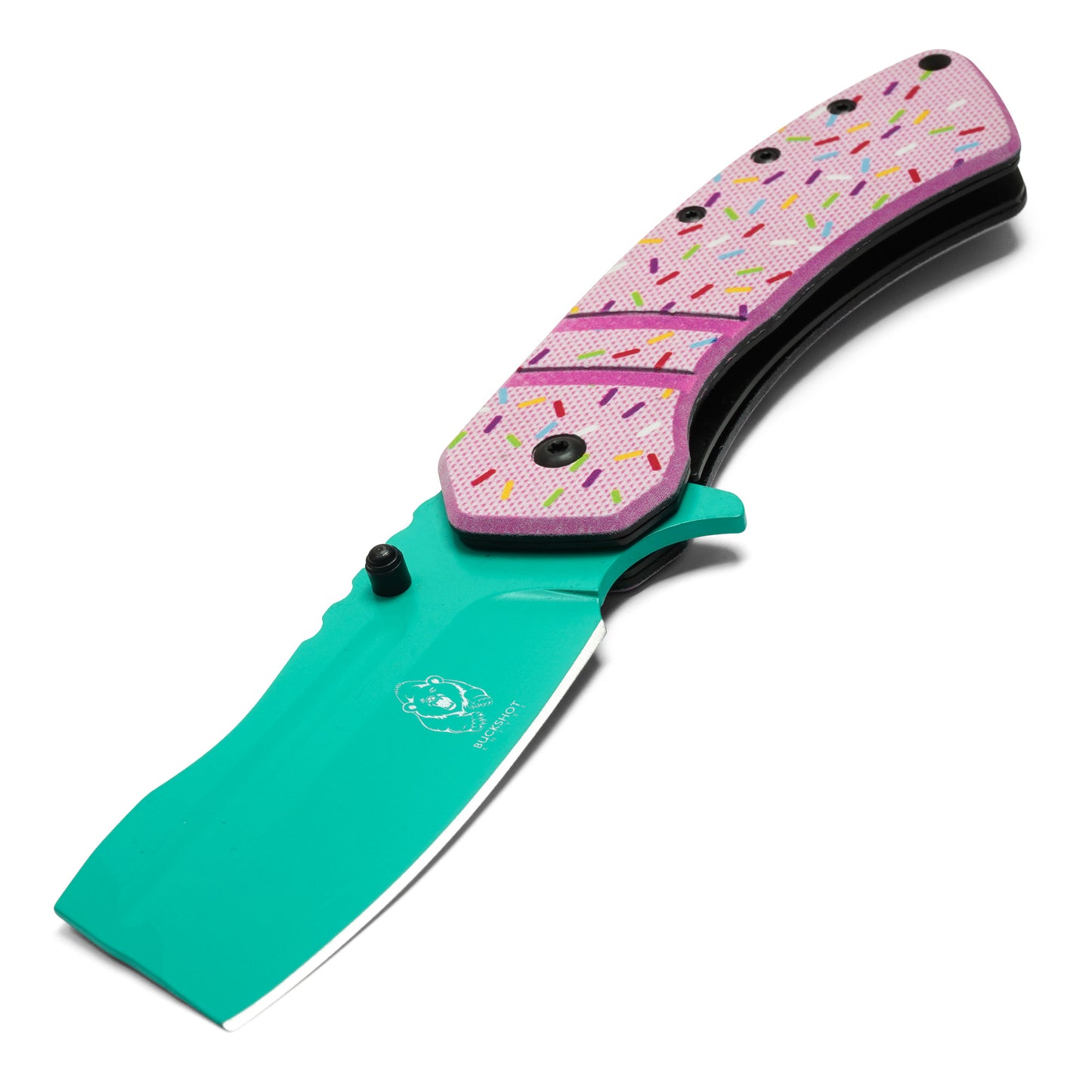Buckshot Knives - 8" Pink Sprinkles Pocket Cleaver | Spring Assisted Pocket Knife