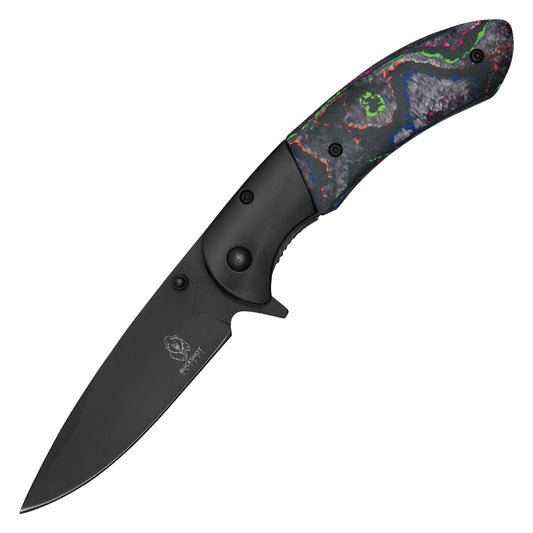 Buckshot Knives - 8” Black Marbled | Folding Pocket Knife