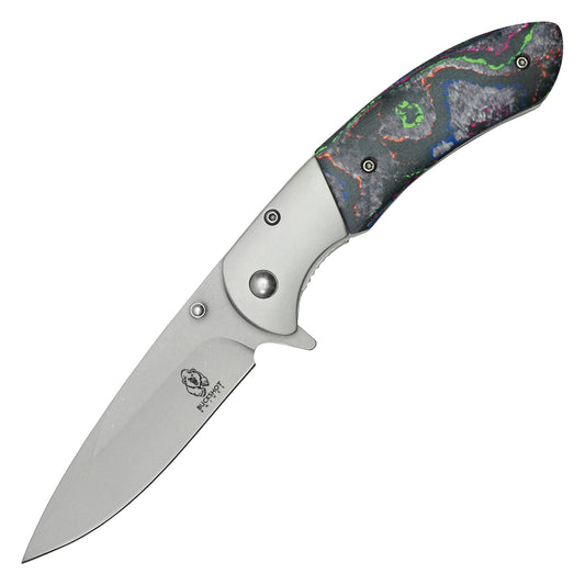 Buckshot Knives - 8” Silver Marbled | Folding Pocket Knife
