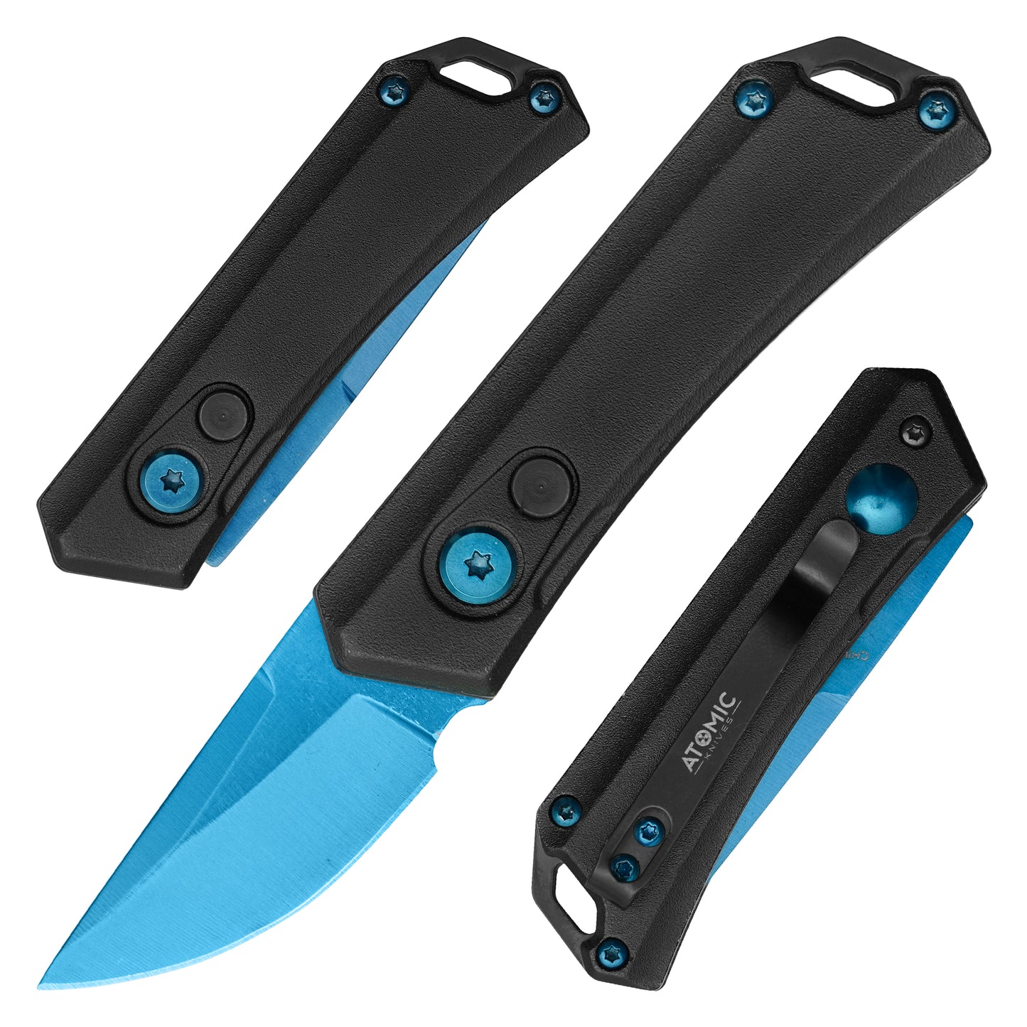 Atomic Knives 5.25" Micro Blue | Push Button Pocket Knife