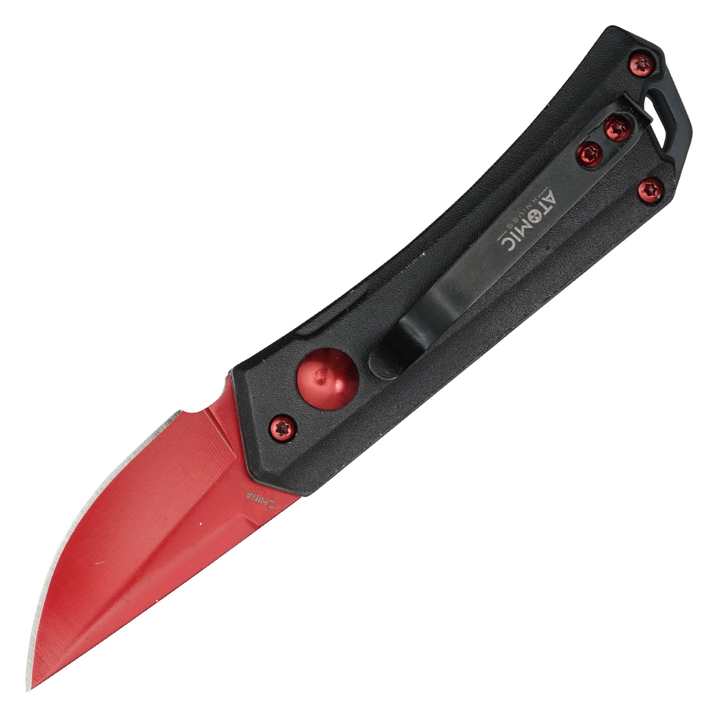 Atomic Knives - 5.25" Micro Red | Push Button Pocket Knife