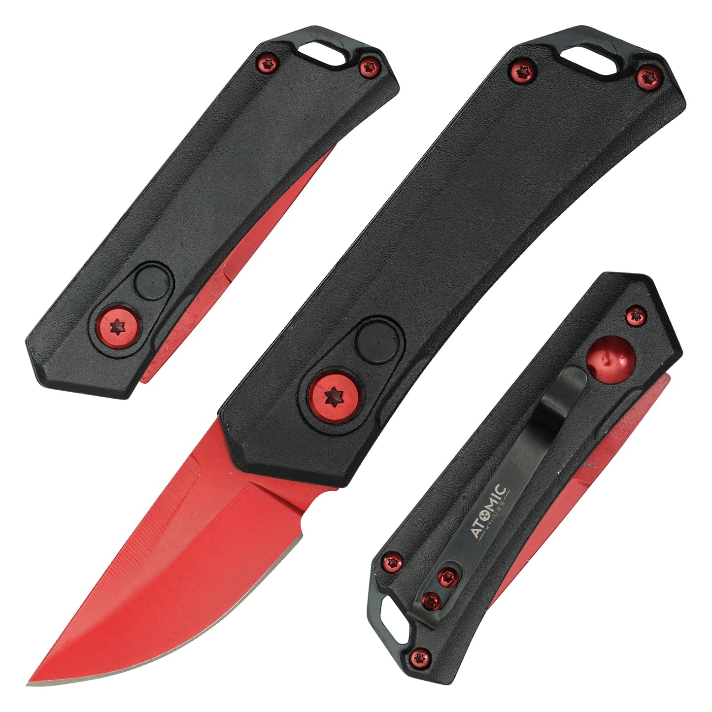 Atomic Knives - 5.25" Micro Red | Push Button Pocket Knife