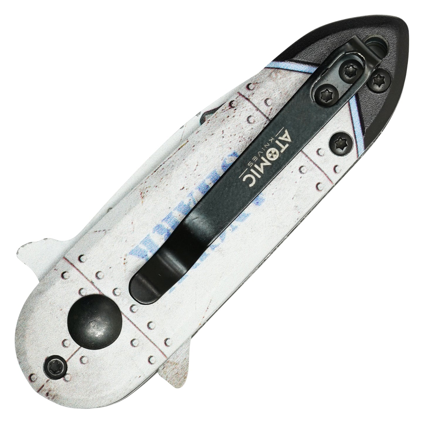 Atomic Knives - 5" "Angry Shark" White Warbird | Push Button Pocket Knife
