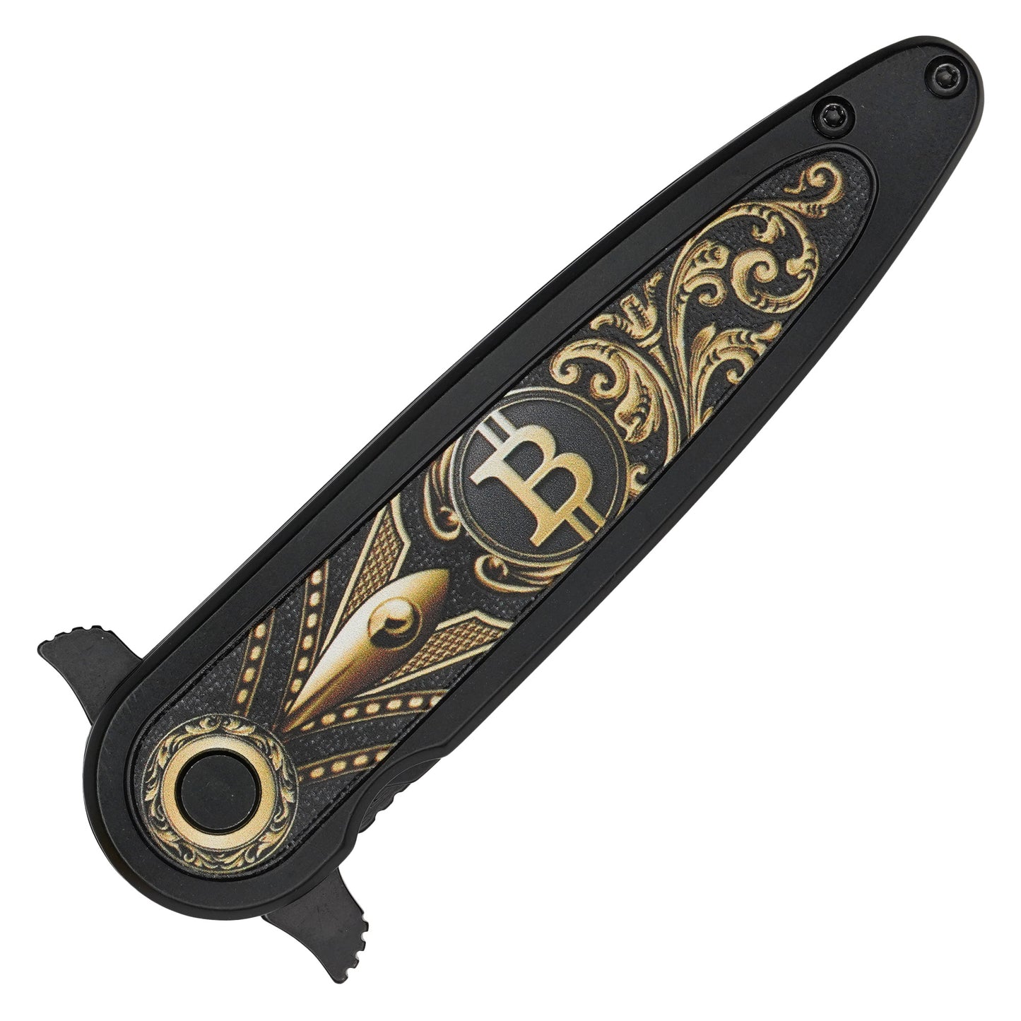7.75” Black Bitcoin | Spring Assisted Pocket Knife