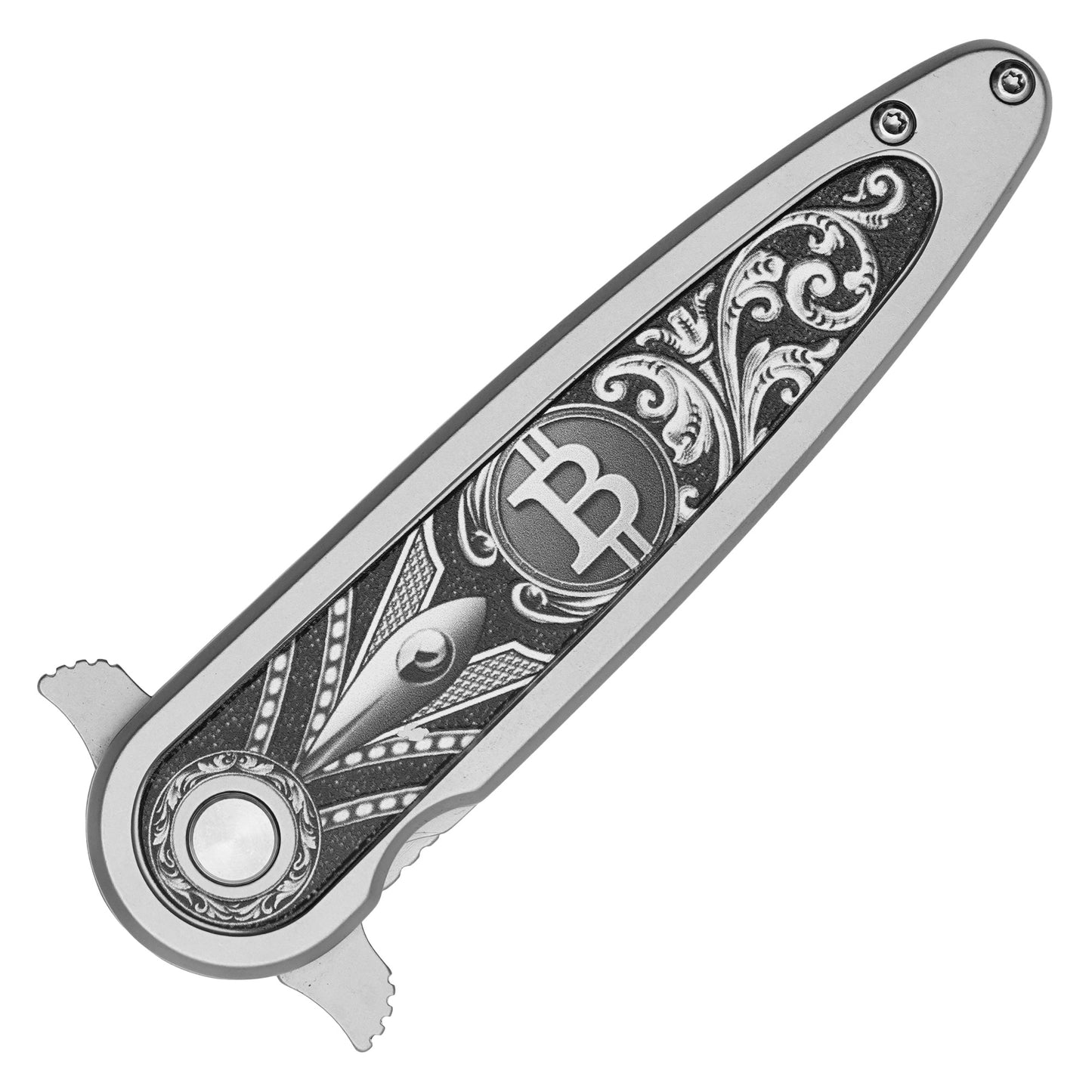 7.75” Silver Bitcoin | Spring Assisted Pocket Knife