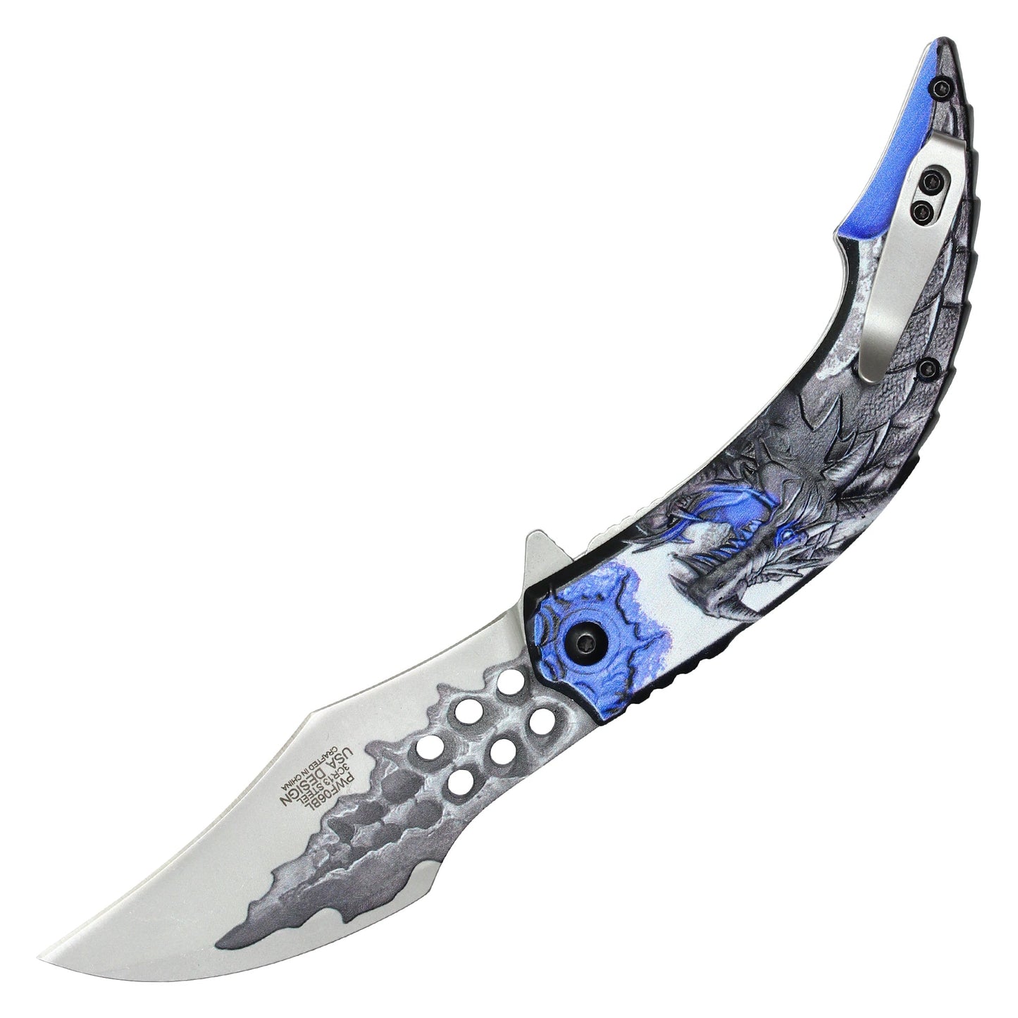 Wartech - 8" Blue 3D Dragon Pocket Knife