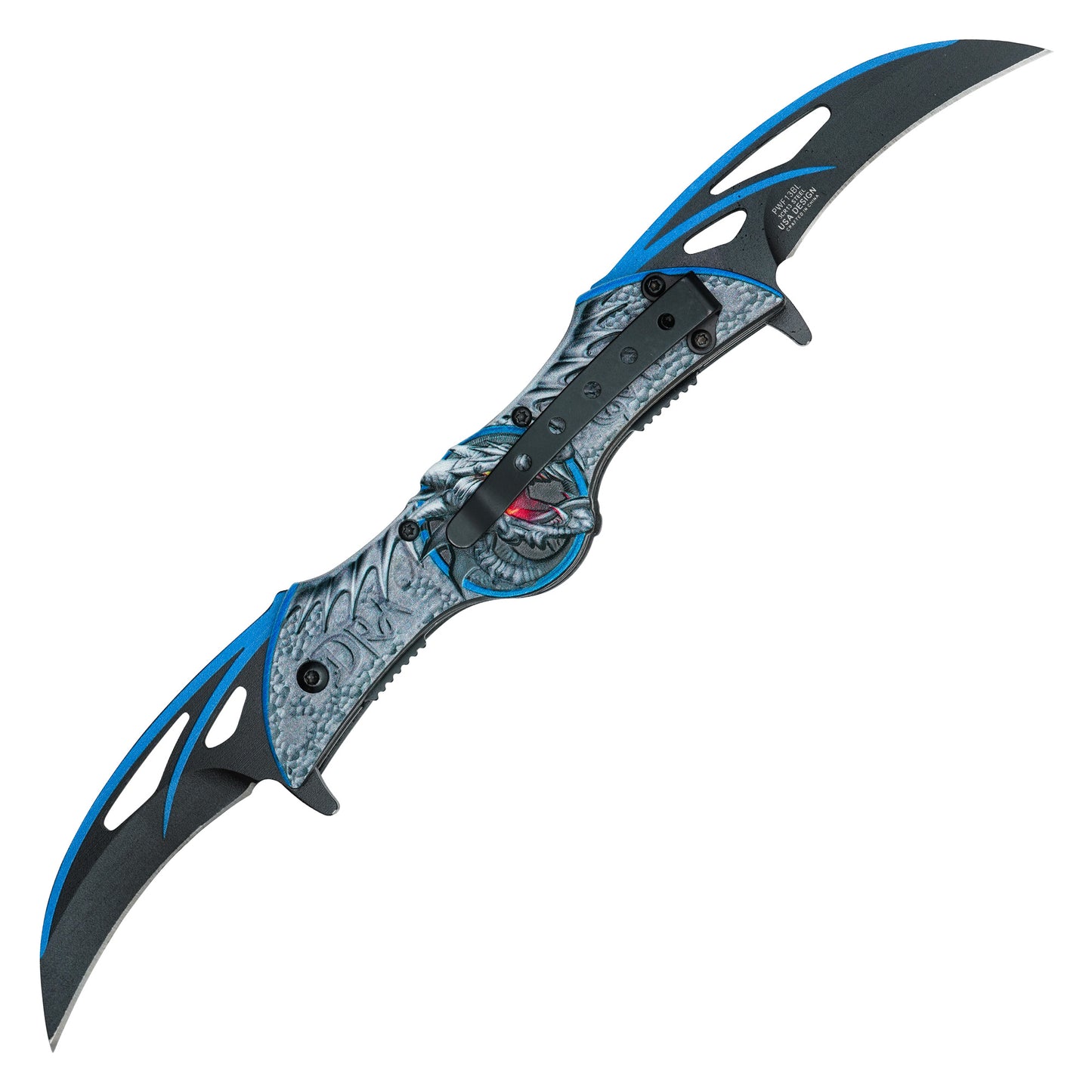 Wartech - 10.5" Dual Blade Blue Dragon | Spring Assisted Pocket Knife