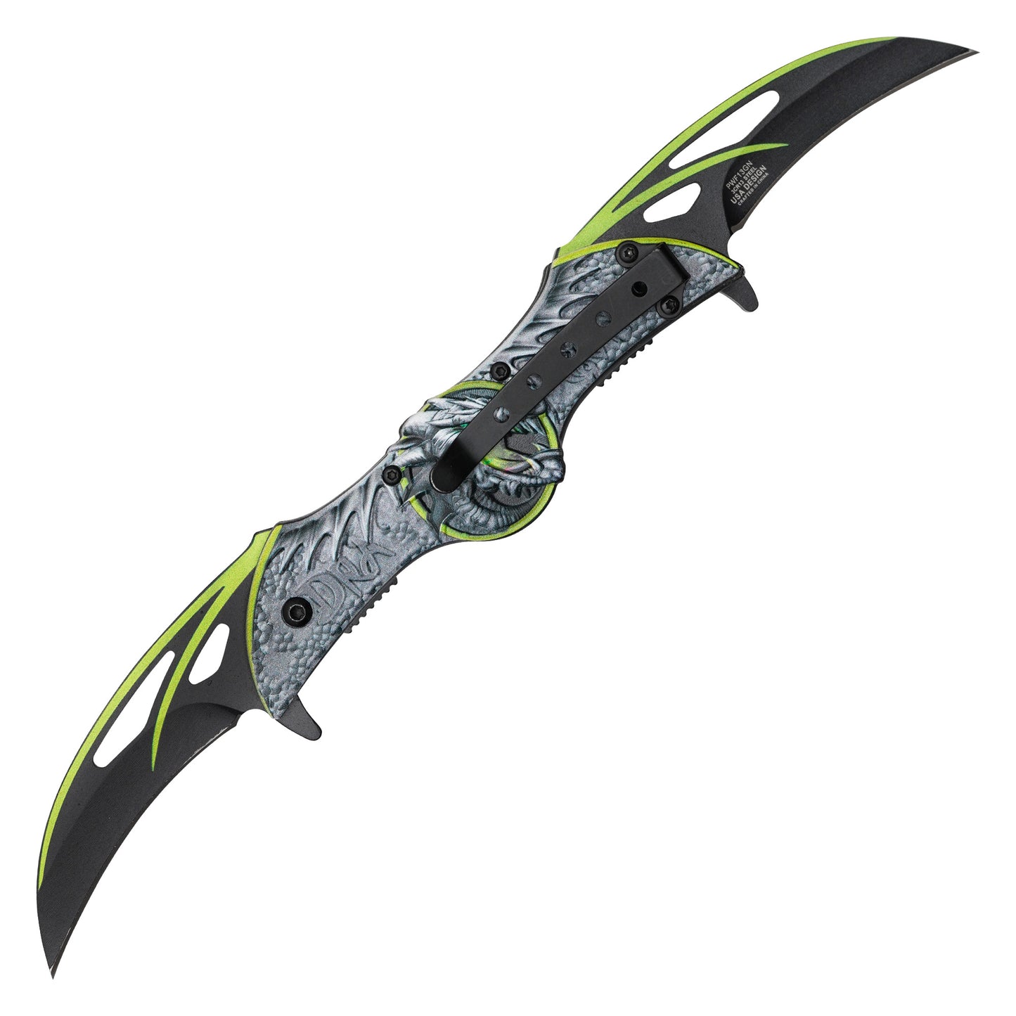 Wartech - 10.5" Dual Blade Green Dragon | Spring Assisted Pocket Knife
