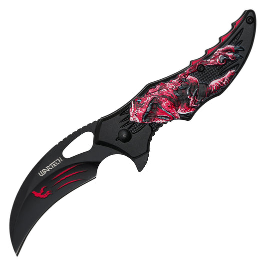 Wartech - 7" Red T-Rex Dinosaur Knife | Spring Assisted Pocket Knife
