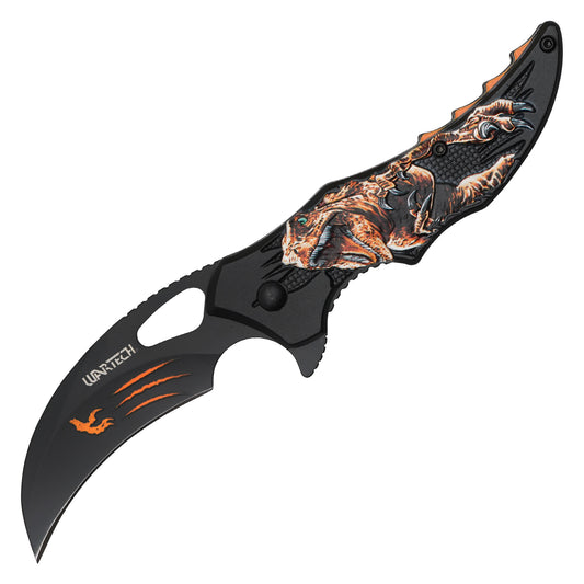 Wartech - 7" Orange T-Rex Dinosaur Knife | Spring Assisted Pocket Knife