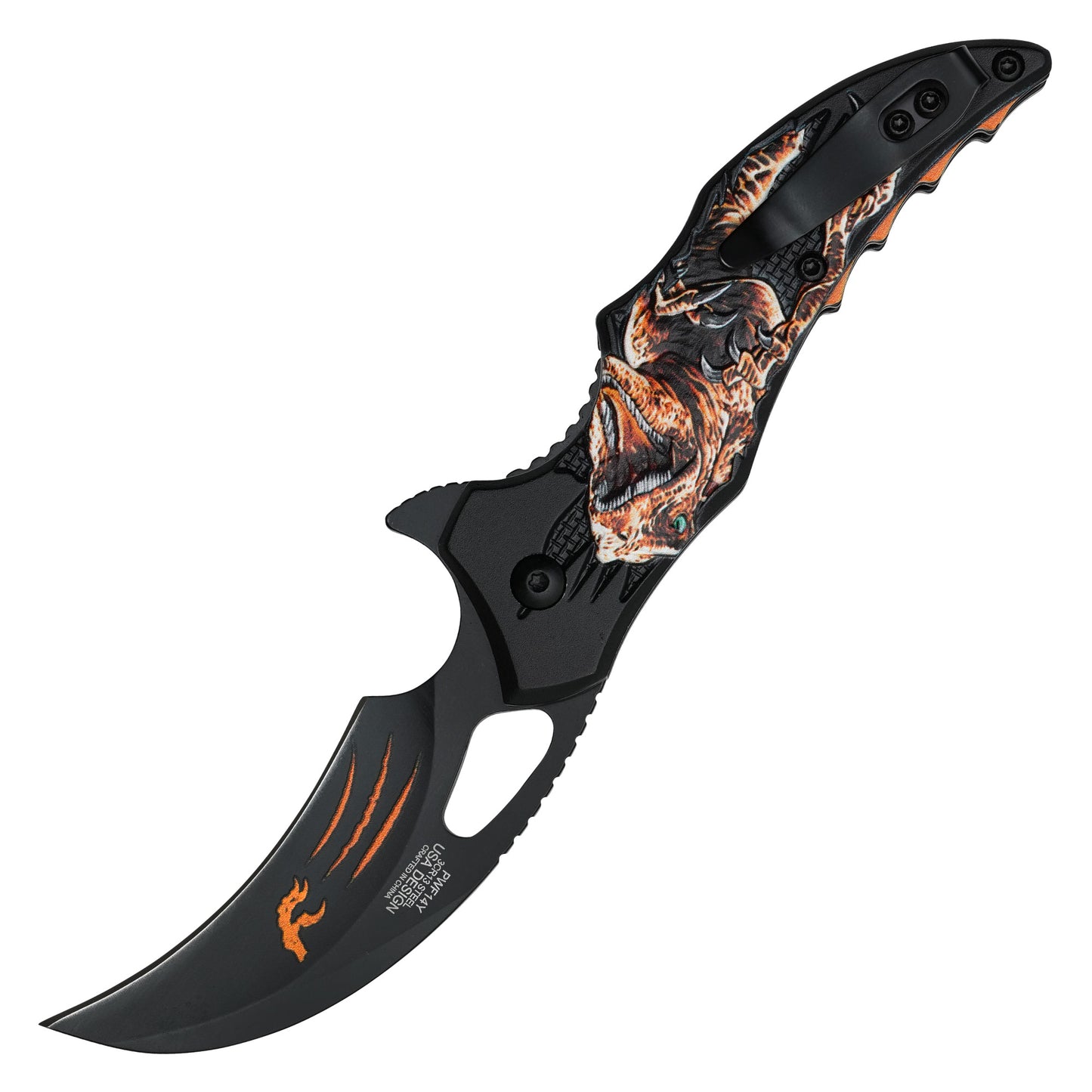 Wartech - 7" Orange T-Rex Dinosaur Knife | Spring Assisted Pocket Knife