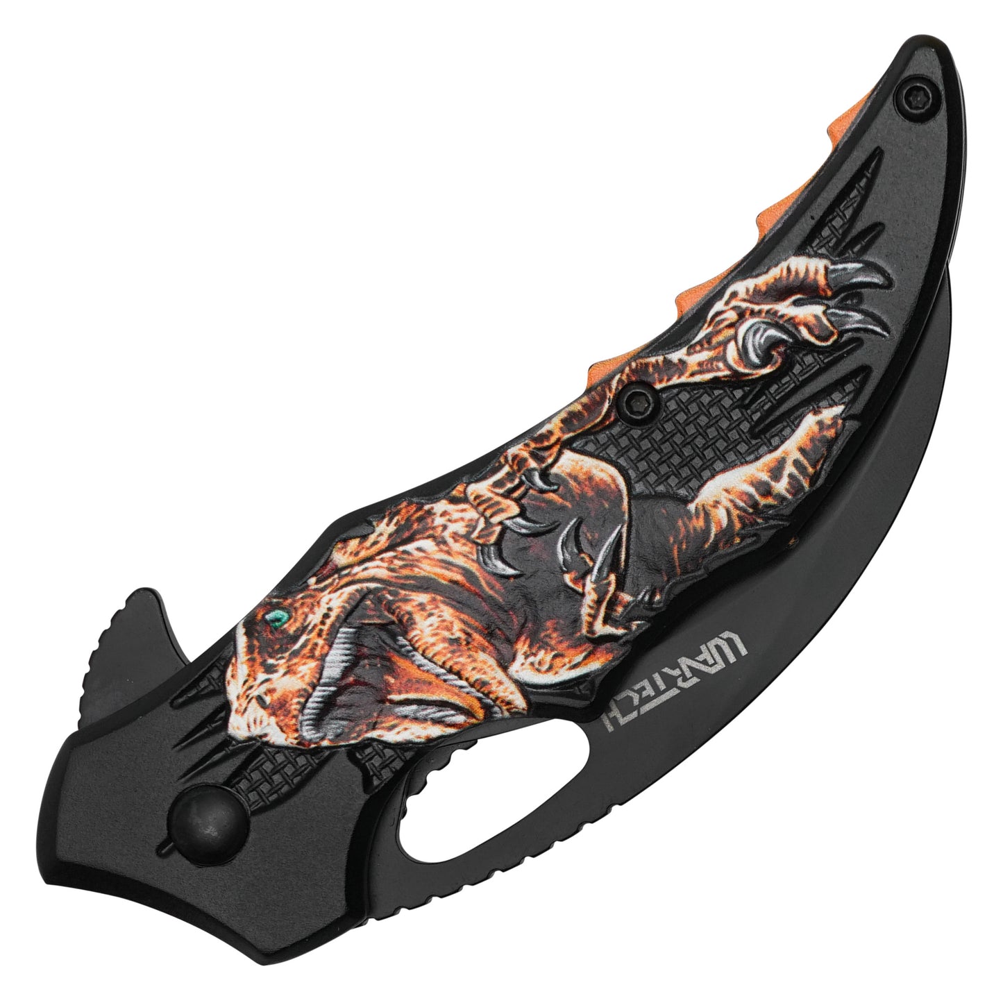 Wartech - 7" Orange T-Rex Dinosaur Knife | Spring Assisted Pocket Knife