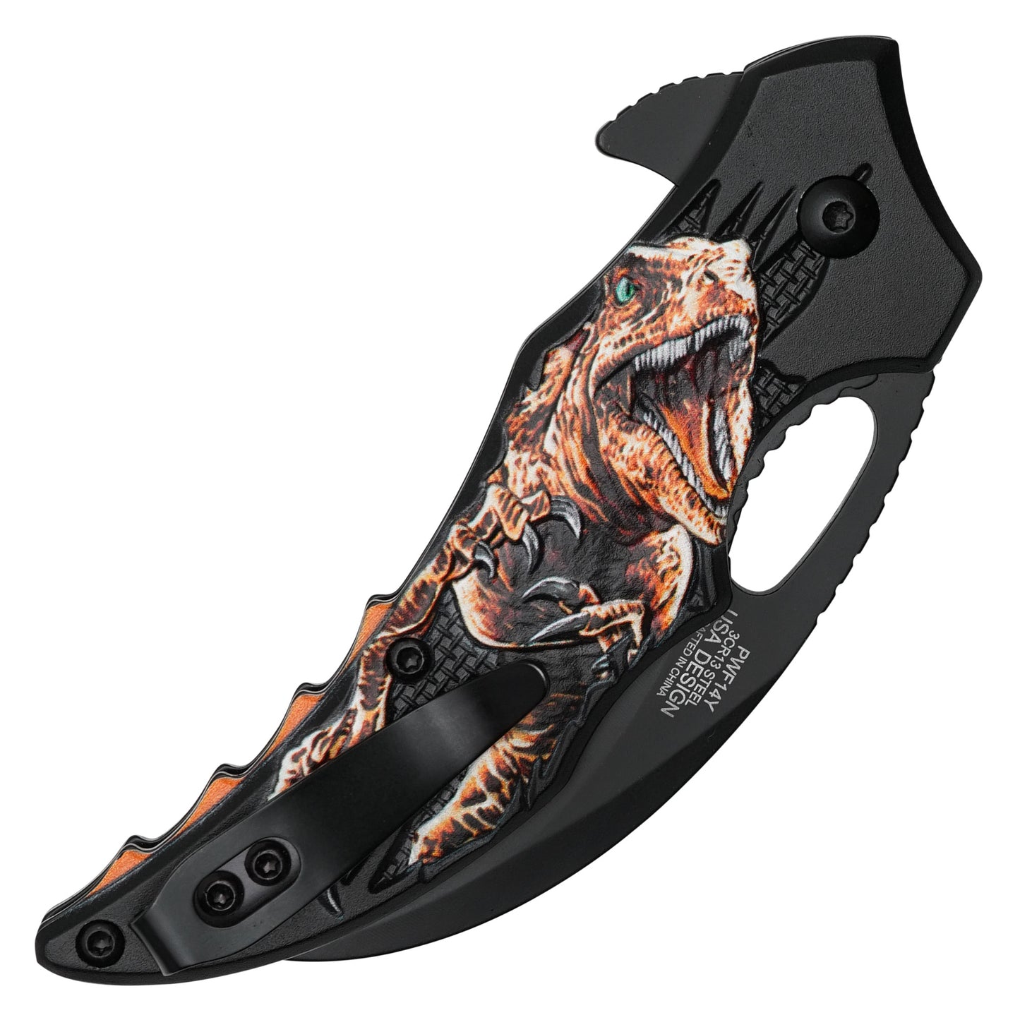 Wartech - 7" Orange T-Rex Dinosaur Knife | Spring Assisted Pocket Knife