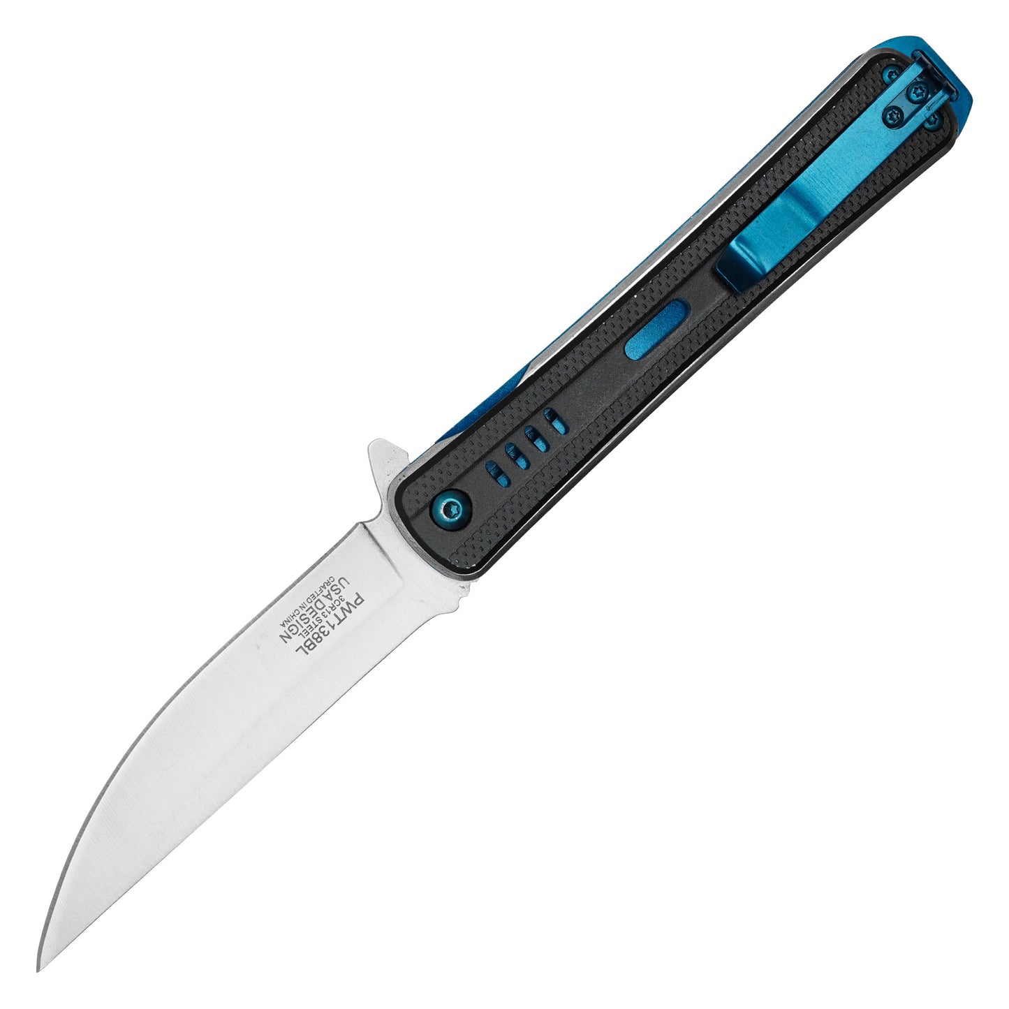 Wartech - 8.75" Slim Black & Blue | Spring Assisted Pocket Knife