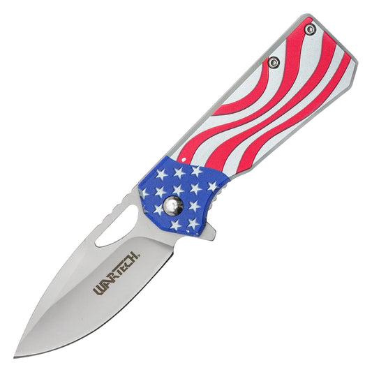 Wartech - 6.25" Silver USA Flag Knife | Spring Assisted Pocket Knife