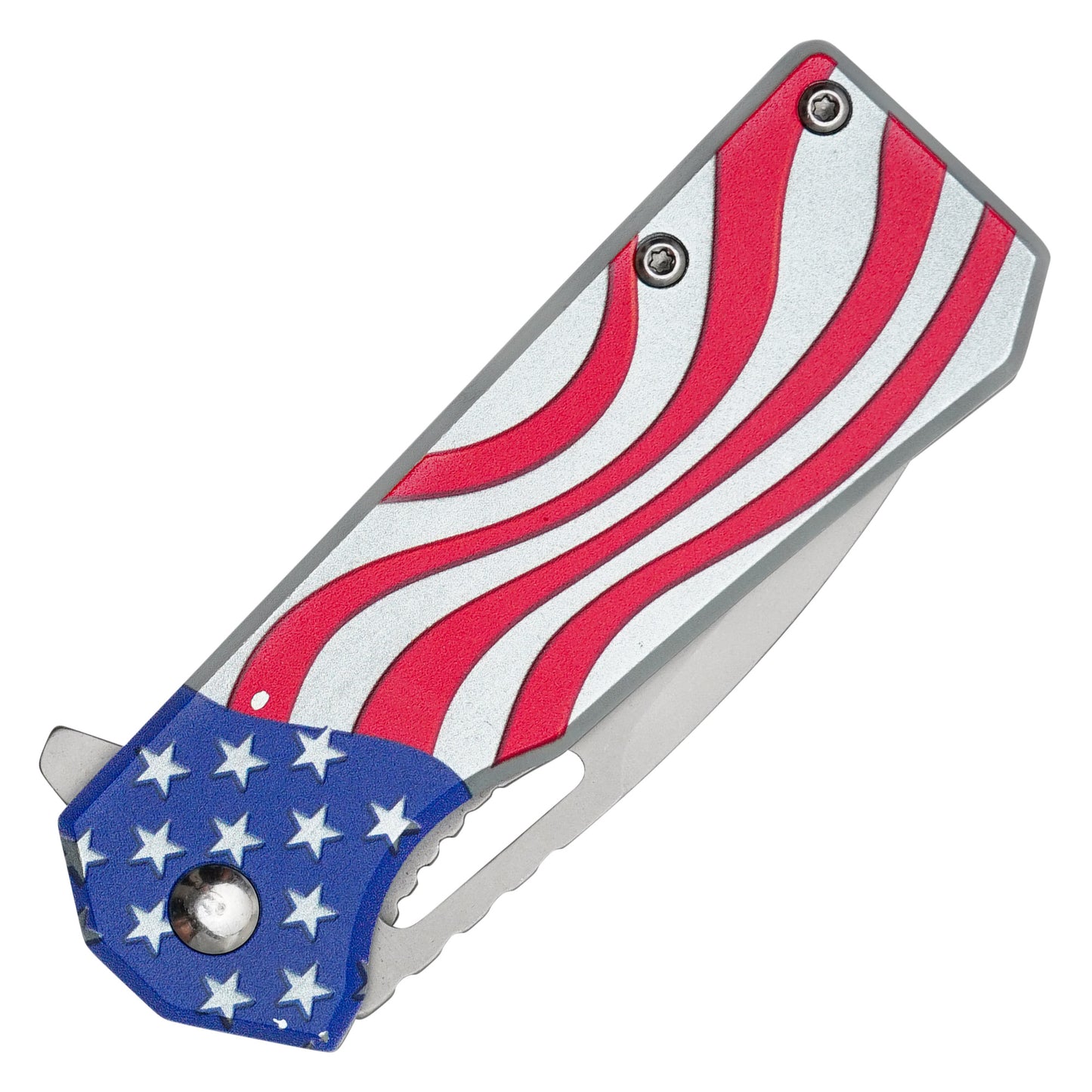Wartech - 6.25" Silver USA Flag Knife | Spring Assisted Pocket Knife