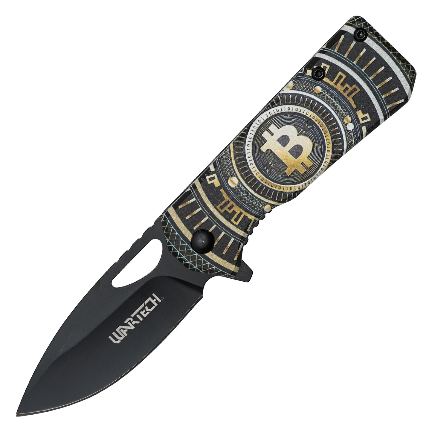 Wartech - 6.25" Black Bitcoin Knife | Spring Assisted Pocket Knife