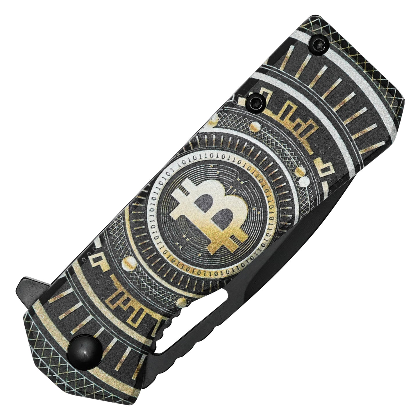 Wartech - 6.25" Black Bitcoin Knife | Spring Assisted Pocket Knife