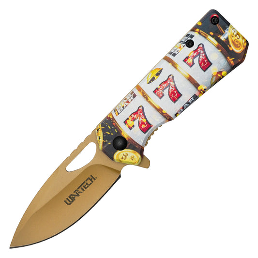 Wartech - 6.25" Gold Lucky 777 Knife | Spring Assisted Pocket Knife