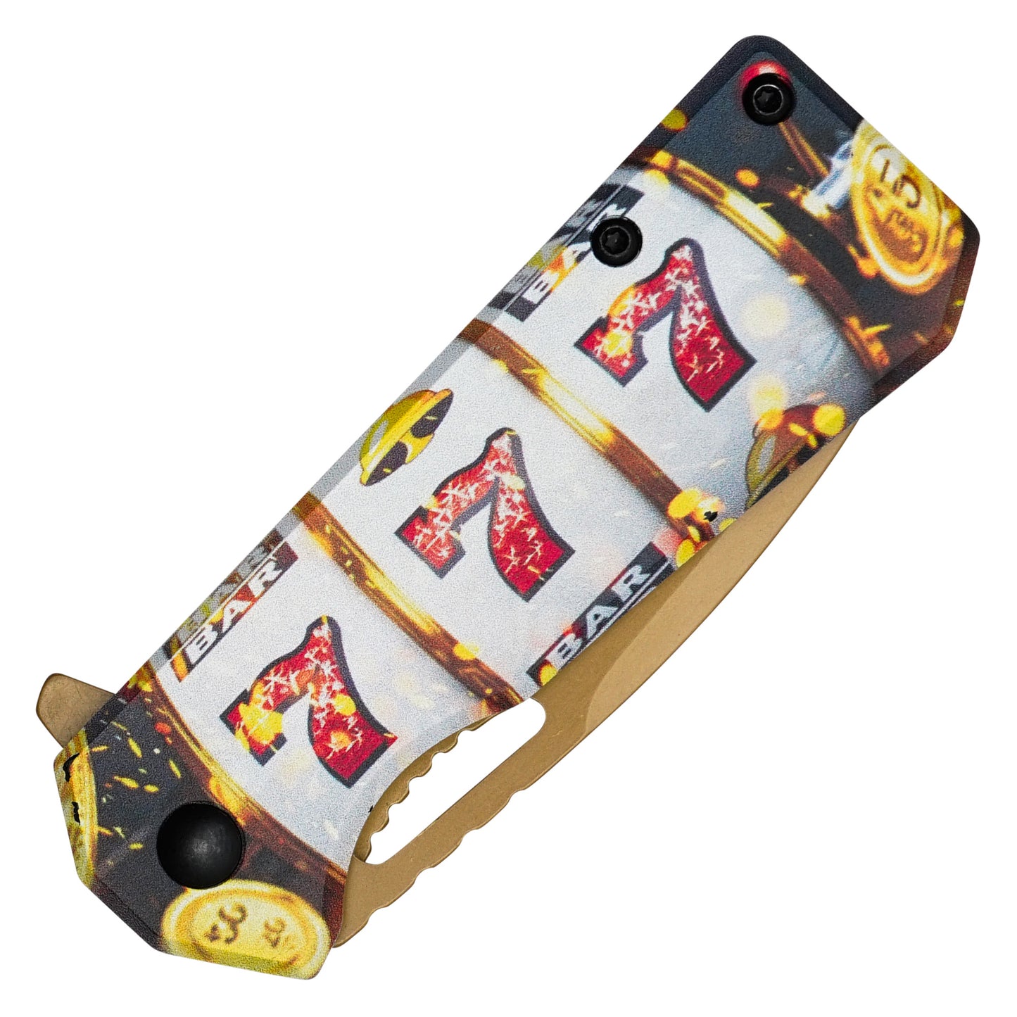 Wartech - 6.25" Gold Lucky 777 Knife | Spring Assisted Pocket Knife