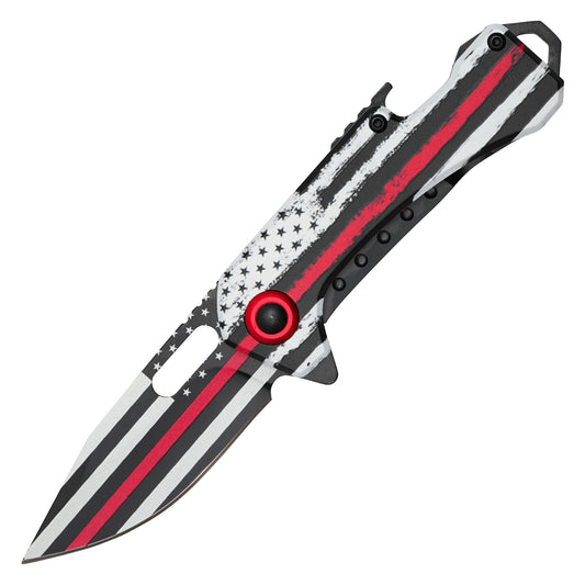 Wartech - 6.75” Thin Red Line Flag | Spring Assisted Pocket Knife