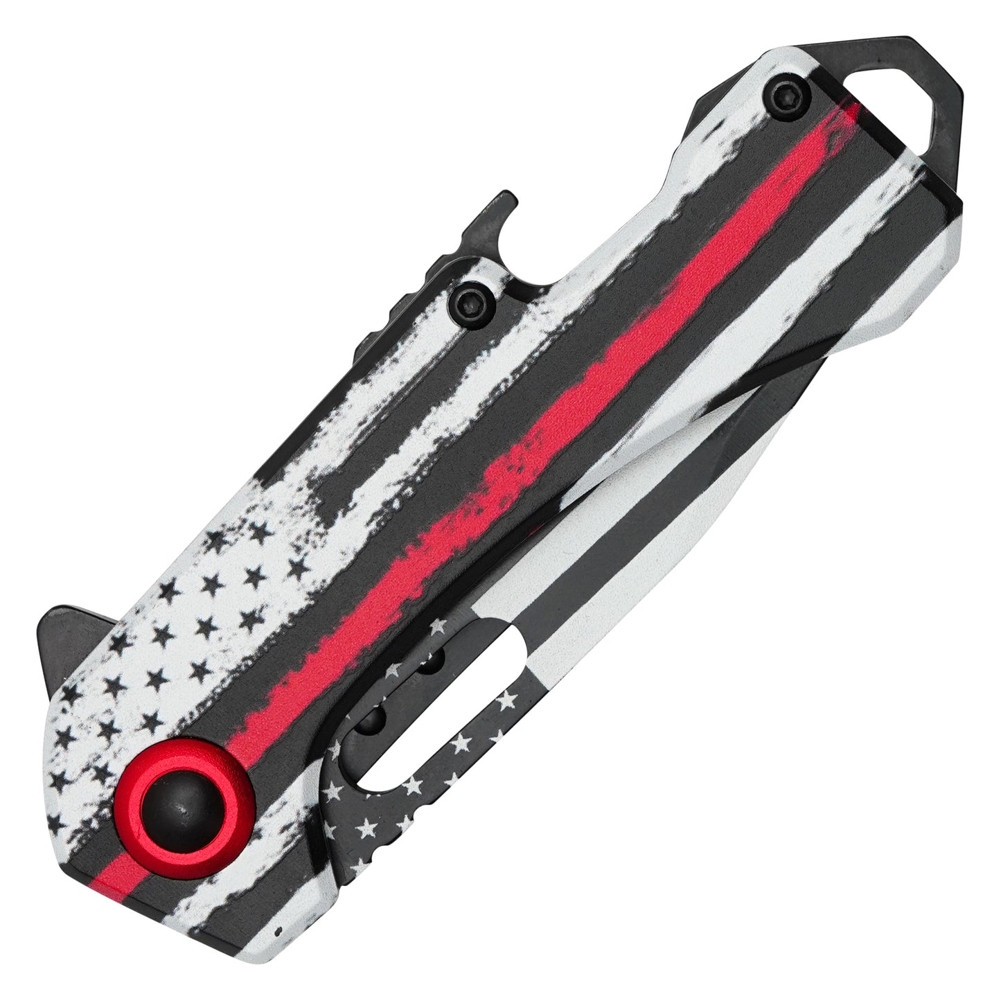 Wartech - 6.75” Thin Red Line Flag | Spring Assisted Pocket Knife