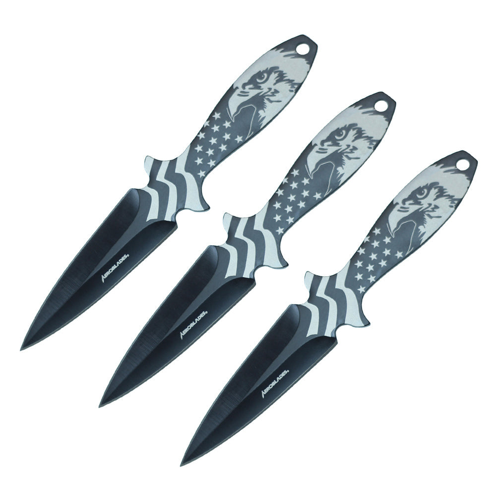 3 PC Set Thrower Black and White American Flag with Eagle