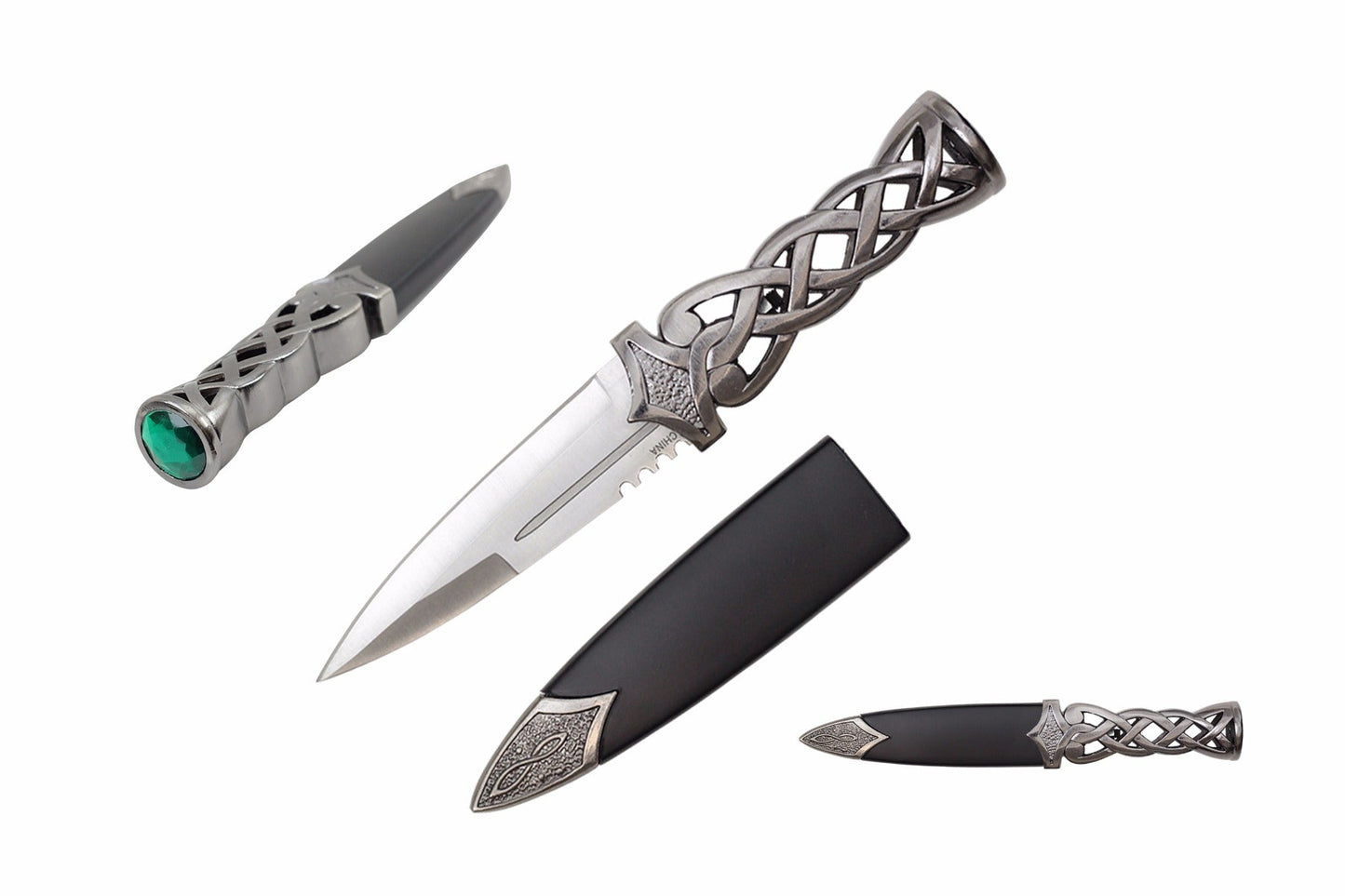 9-inch Dirk Dagger w Green Gem On The Handle