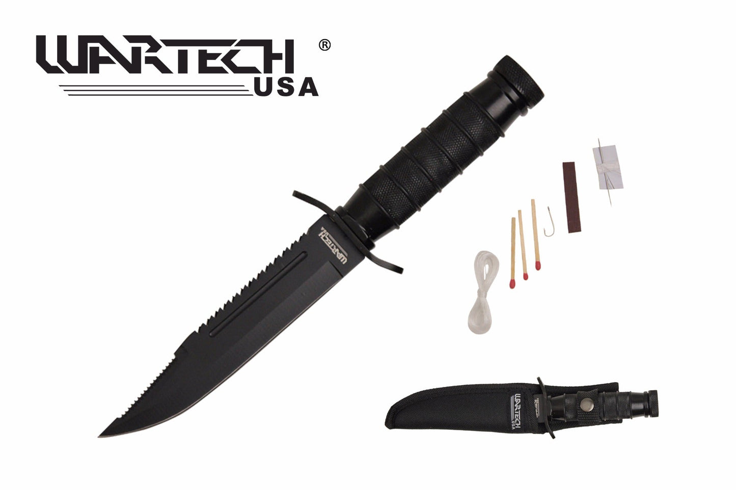 9.5-inch Black Survival Knife w Survival Kit