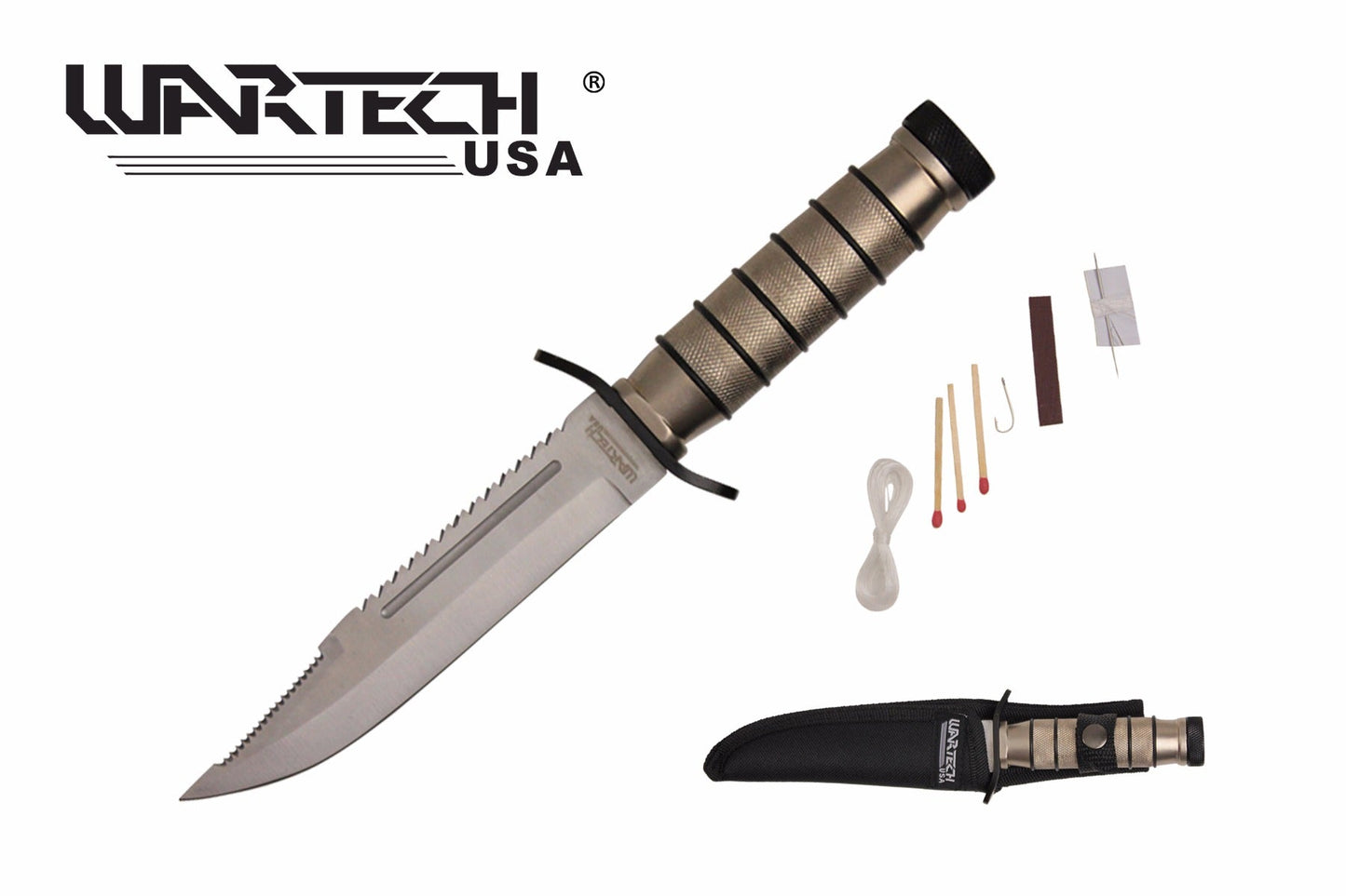 9.5-inch Silver Survival Knife w Survival Kit