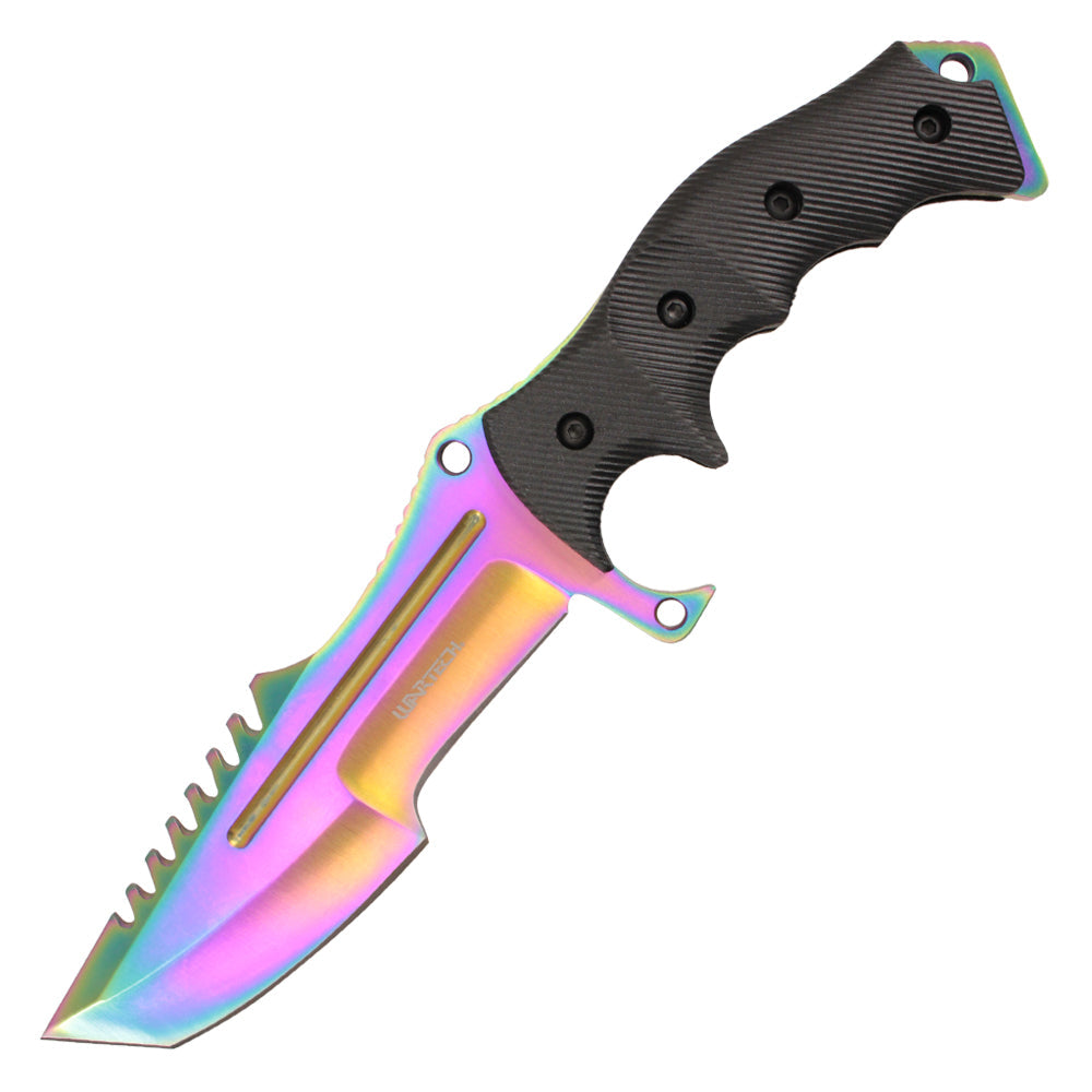 10-inch Hunting Knife w Rainbow Blade and Sheath