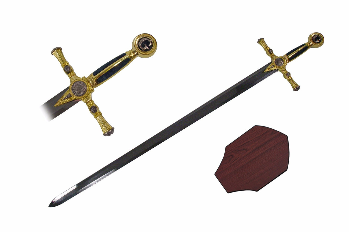 45.5-inch G Handle wi Green Mason Sword w Wooden Plaque