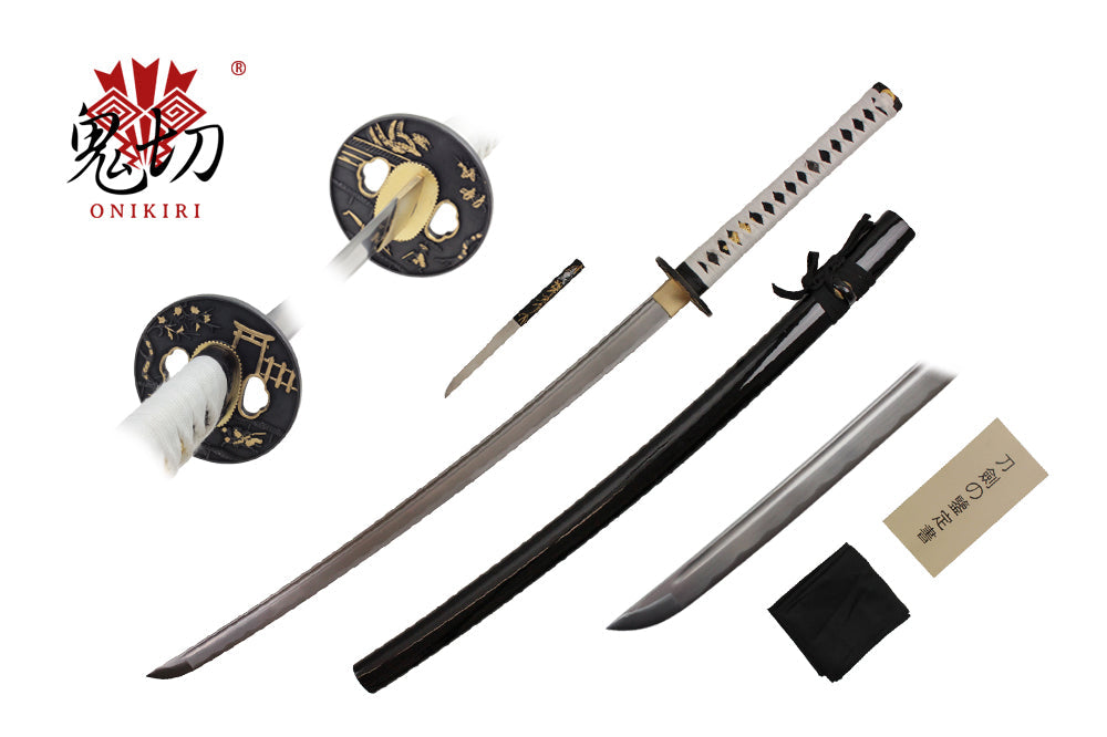 41-inch 1045 Carbon Steel w Groove Black Scabbard. Including: 8-inch Tanto Blade Knife, Sword bag, and Cert