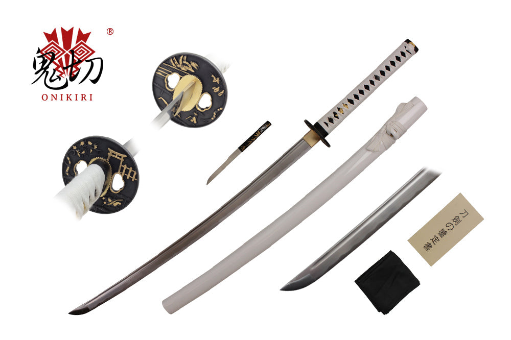 41-inch 1045 Carbon Steel w Groove White Scabbard. Including: 8-inch Tanto Blade Knife, Sword bag, and Cert