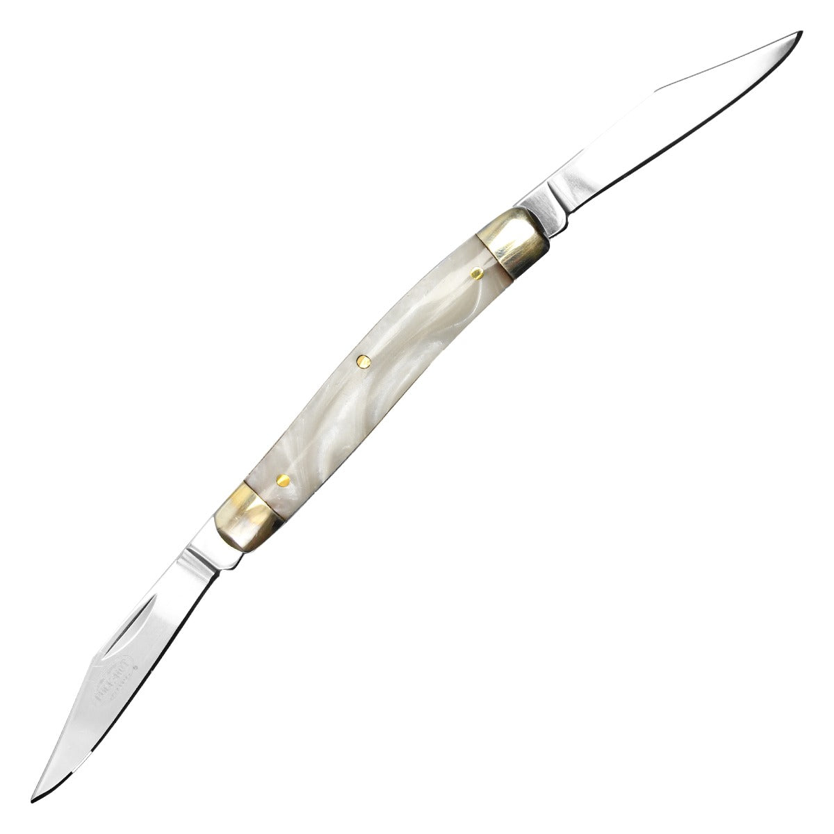 Buckshot 6.75" 2-Blade White Marbled Canoe Pocket Knife