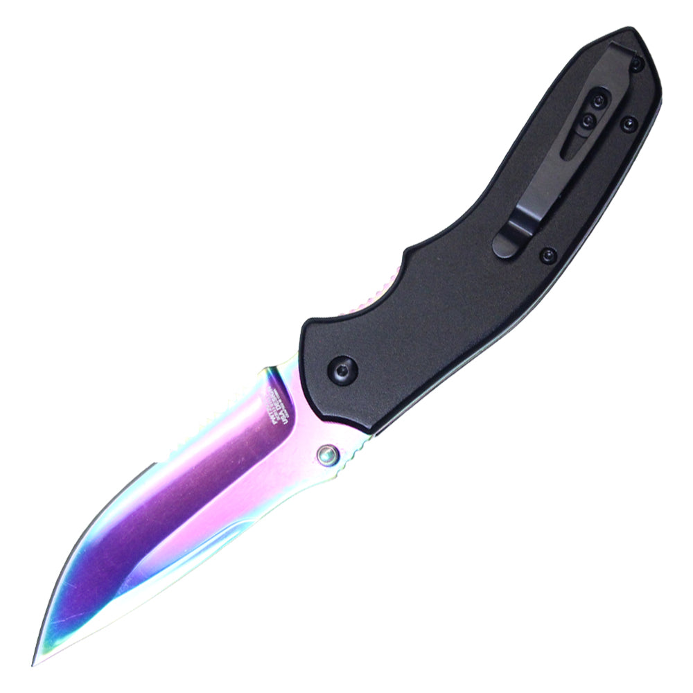 8" Thumb Open Spring Assisted Skull & Rosed Pocket Knives (Rainbow)