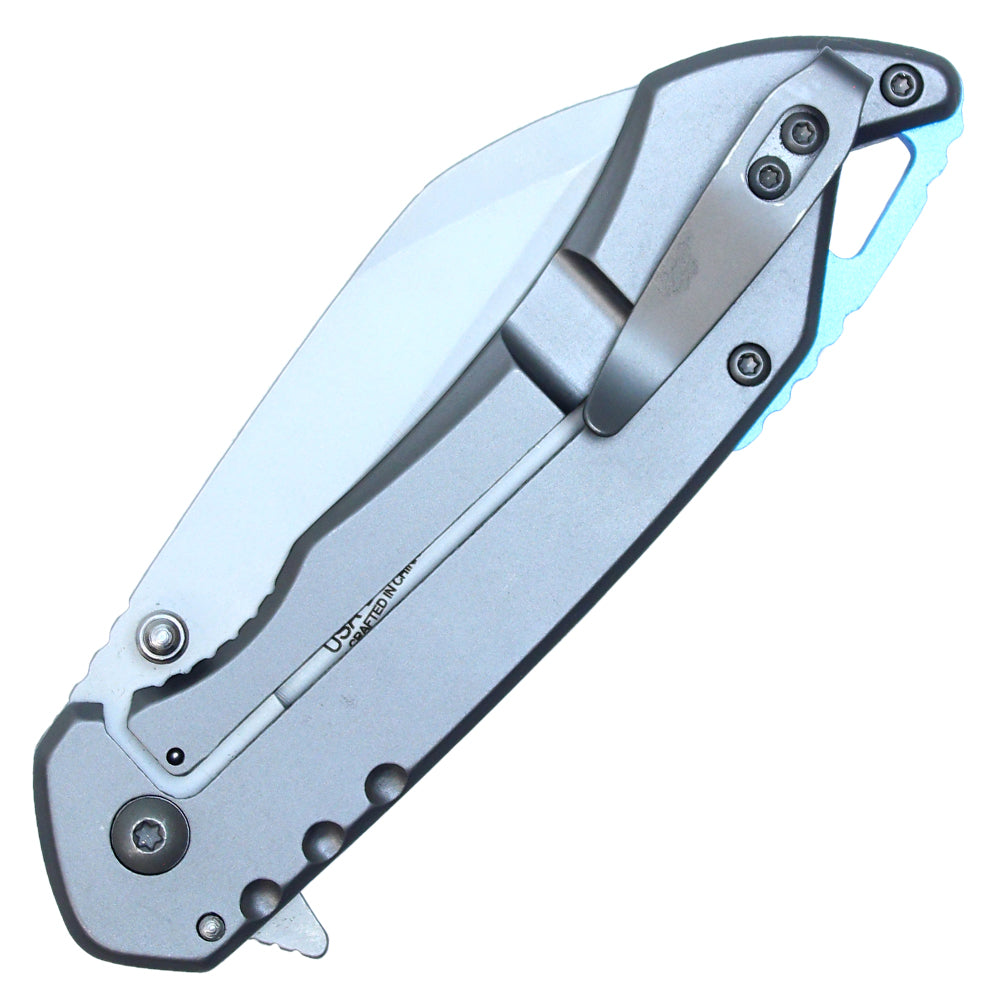 8" Spring Assisted Pocket Knife w/ Holes (Gray)