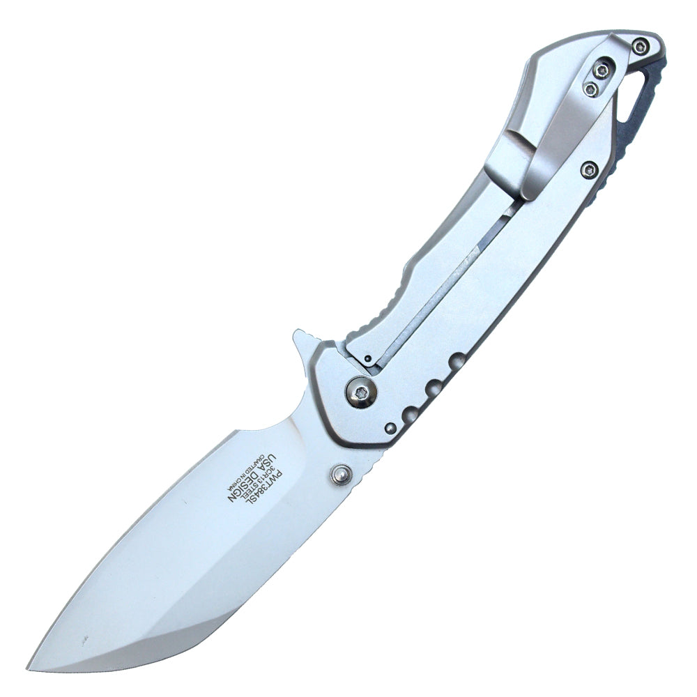 8" Spring Assisted Pocket Knife w/ Holes (Silver)