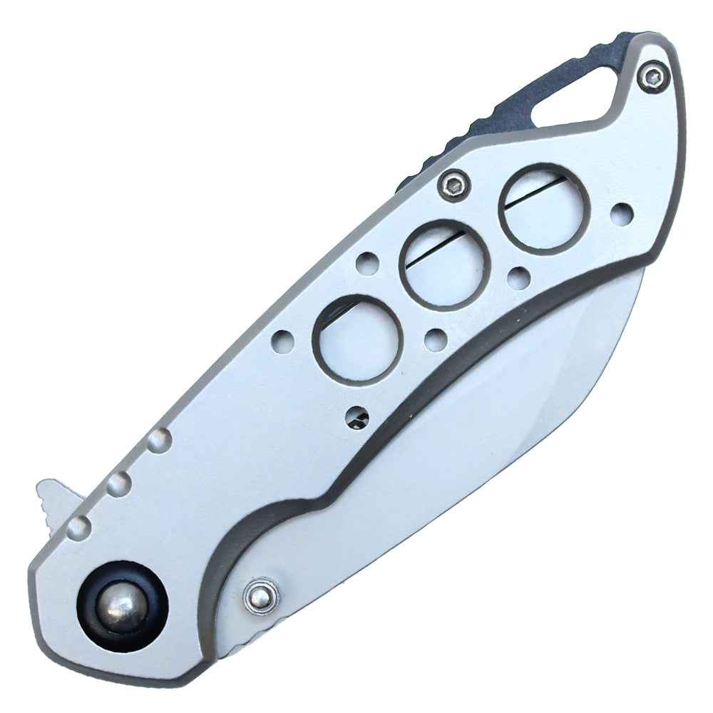 8" Spring Assisted Pocket Knife w/ Holes (Silver)