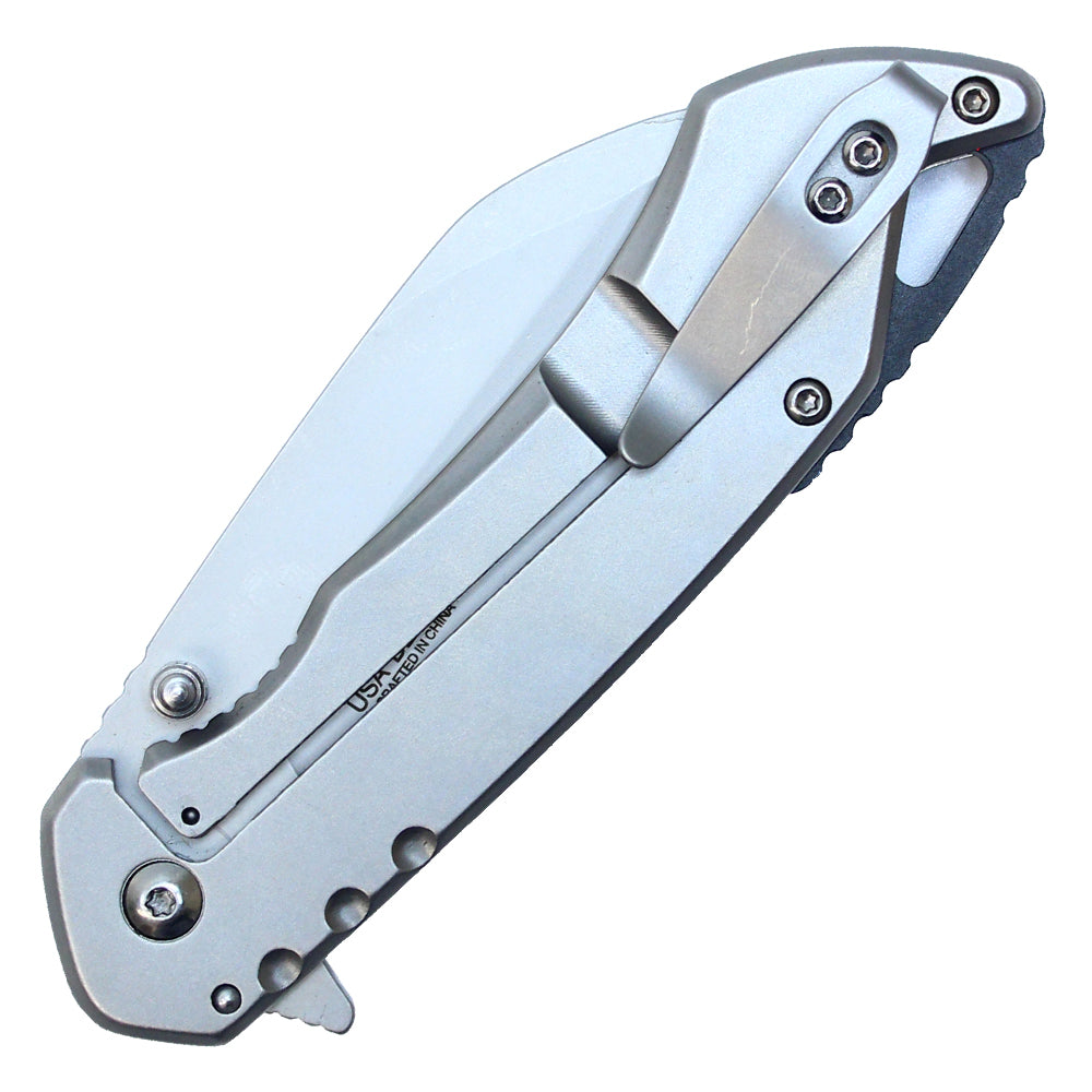 8" Spring Assisted Pocket Knife w/ Holes (Silver)