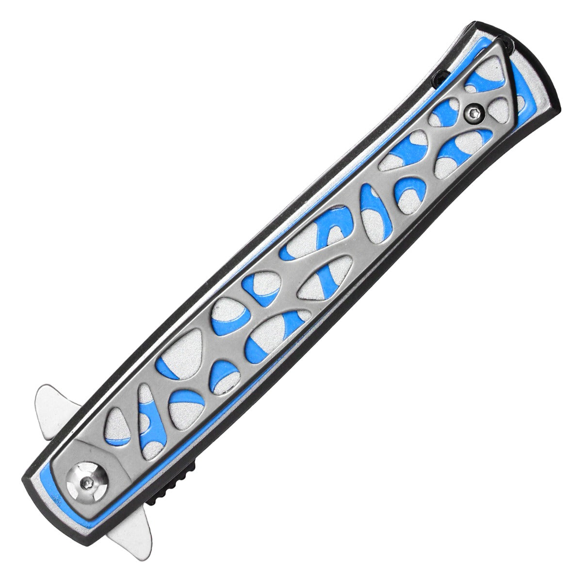 Wartech - 9" Silver & Blue Patterned | Spring Assisted Pocket Knife