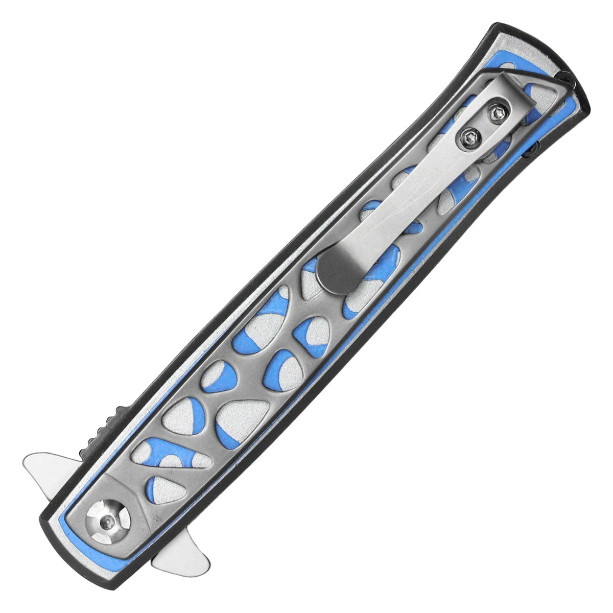 Wartech - 9" Silver & Blue Patterned | Spring Assisted Pocket Knife