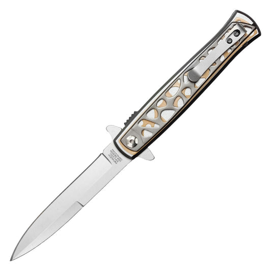 Wartech - 9" Silver & Gold Patterned | Spring Assisted Pocket Knife
