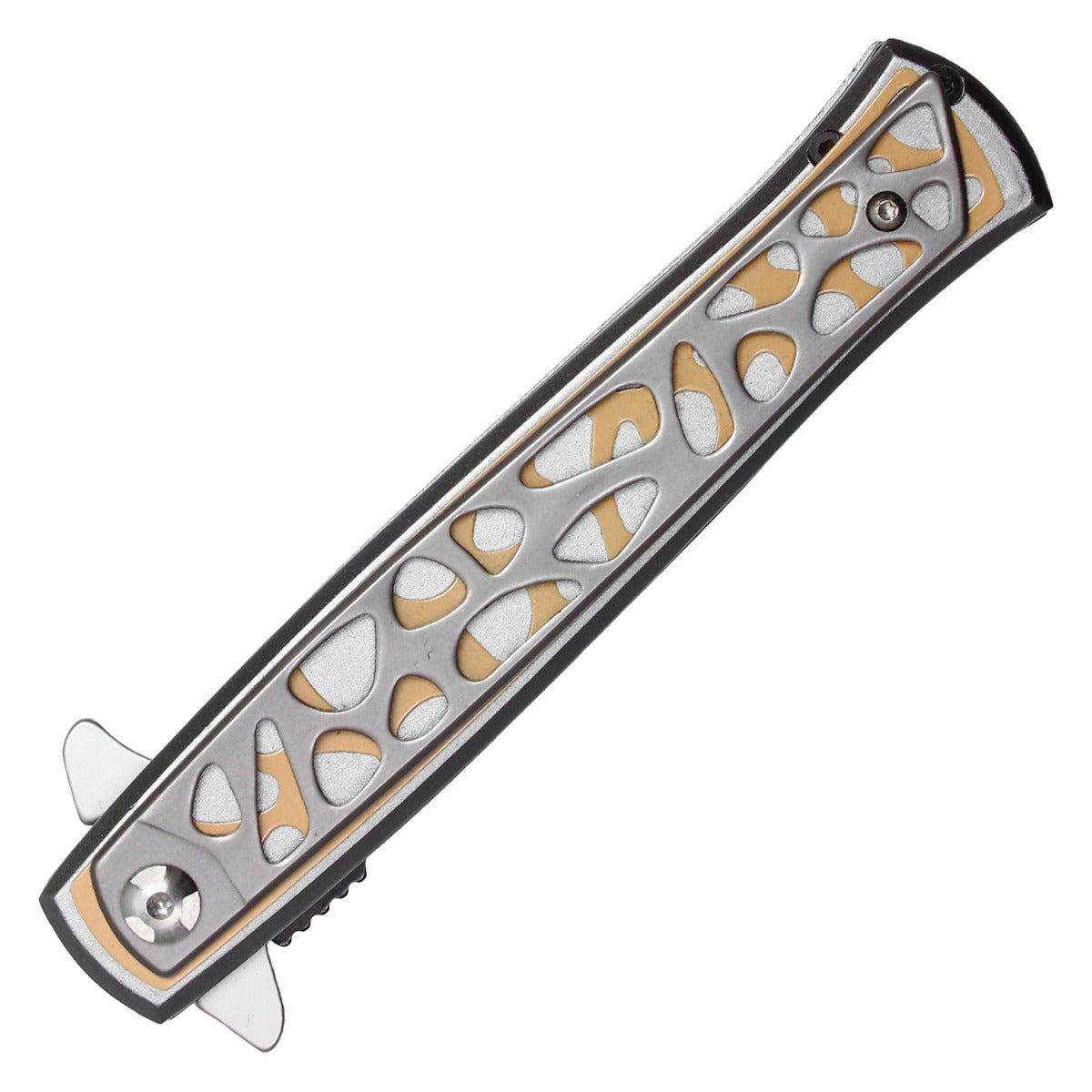 Wartech - 9" Silver & Gold Patterned | Spring Assisted Pocket Knife