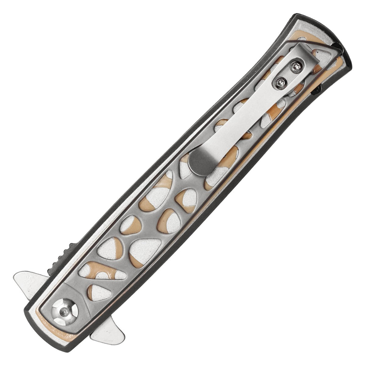 Wartech - 9" Silver & Gold Patterned | Spring Assisted Pocket Knife