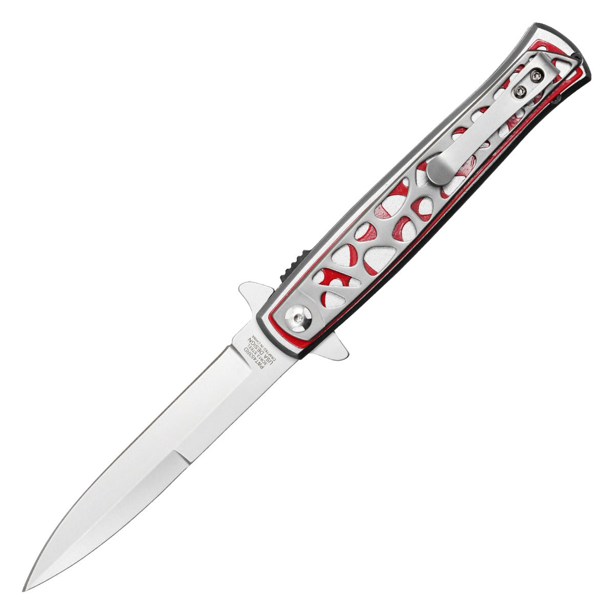 Wartech - 9" Silver & Red Patterned | Spring Assisted Pocket Knife