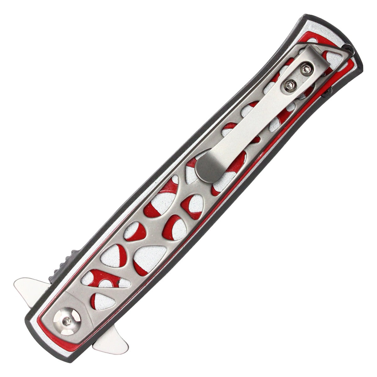 Wartech - 9" Silver & Red Patterned | Spring Assisted Pocket Knife